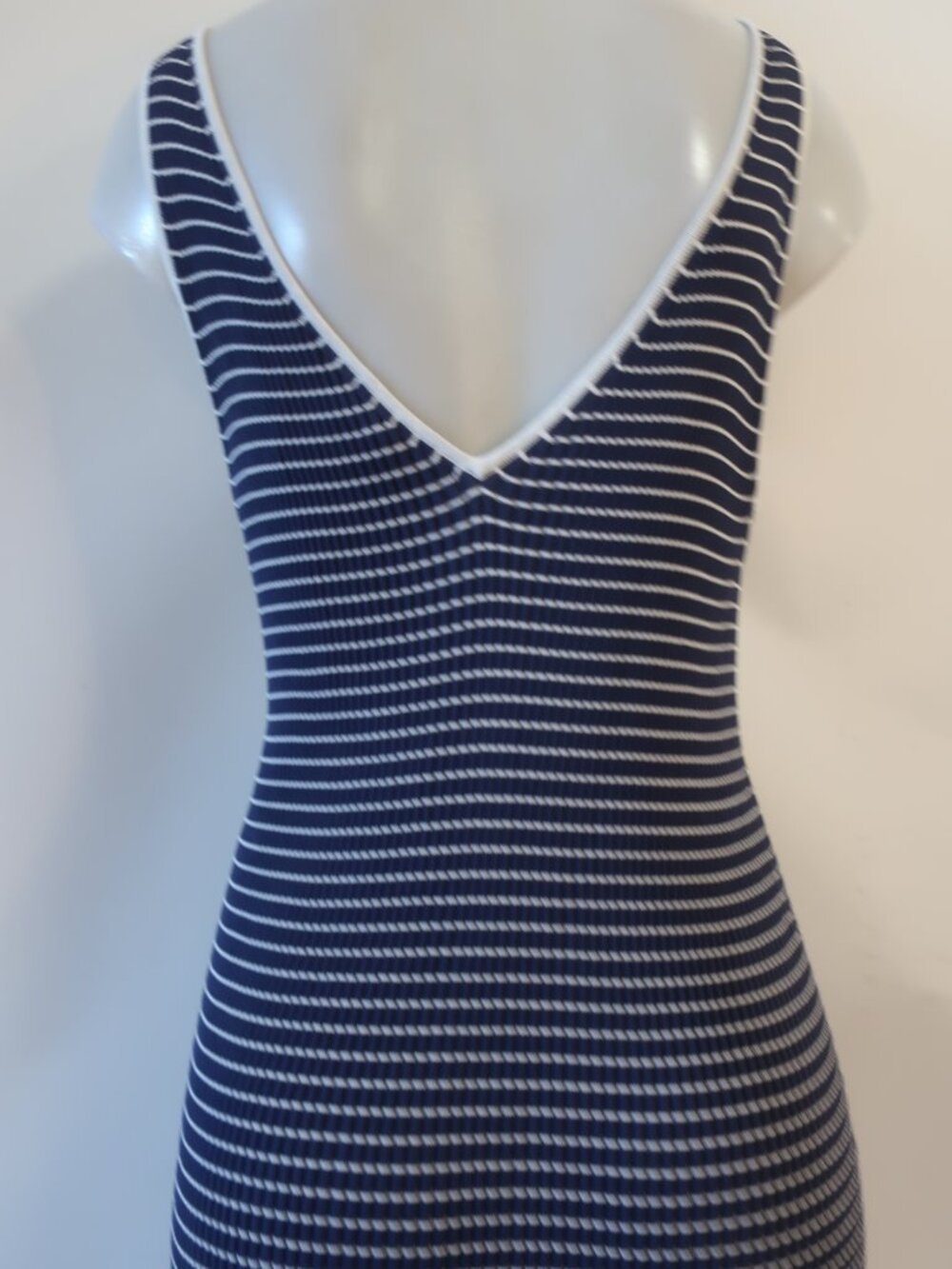 Womens STAUD Gray, White Striped Ribbed Bodycon Maxi V-Neck Tank Dress L - Picture 6 of 7